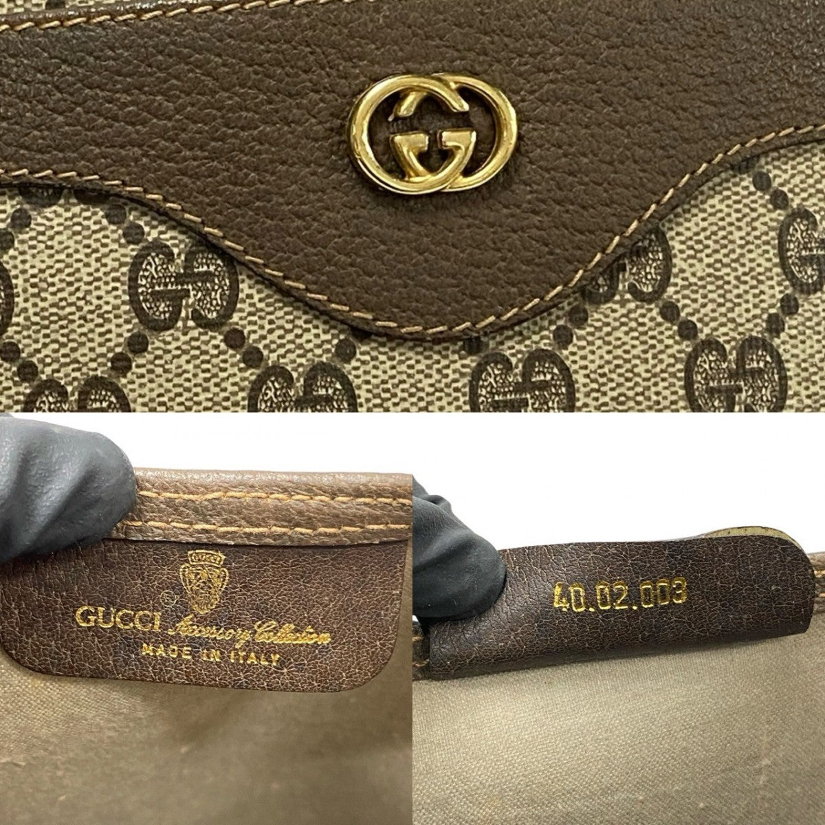 GUCCI Tote Bag Leather, PVC Brown GG logo Metal Sherry line Women Used
