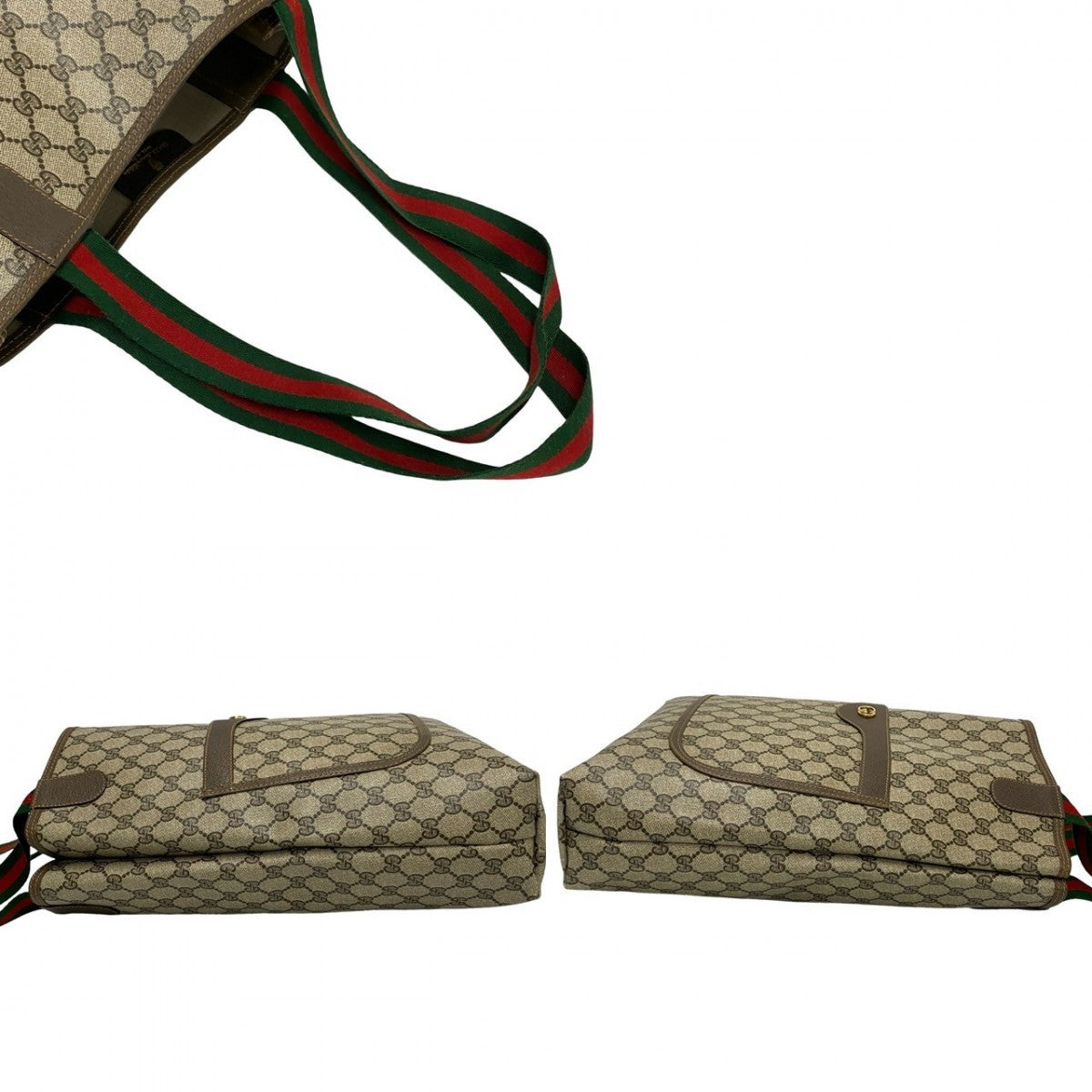 GUCCI Tote Bag Leather, PVC Brown GG logo Metal Sherry line Women Used