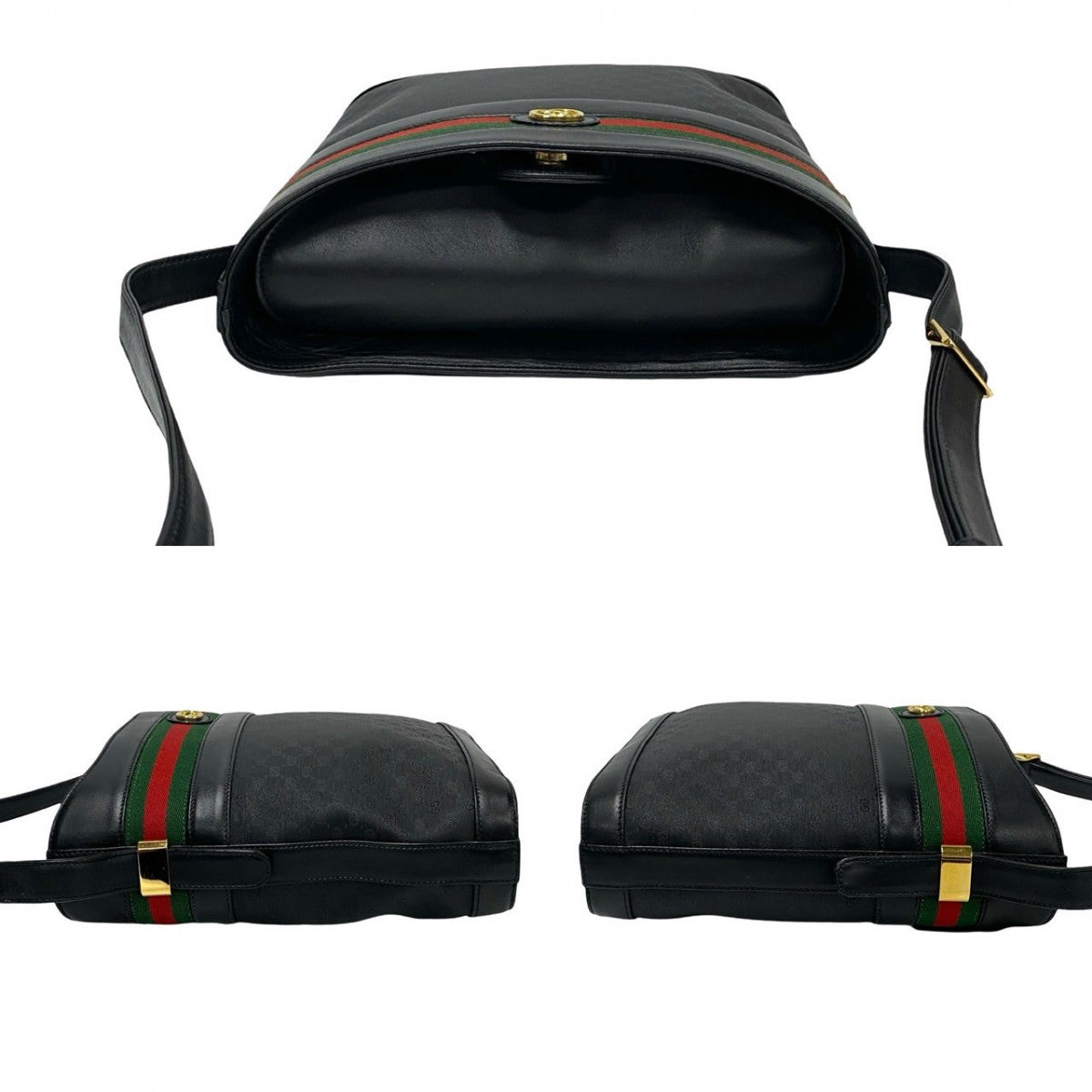 GUCCI Shoulder Bag leather black Micro GG logo Pattern Sherry line