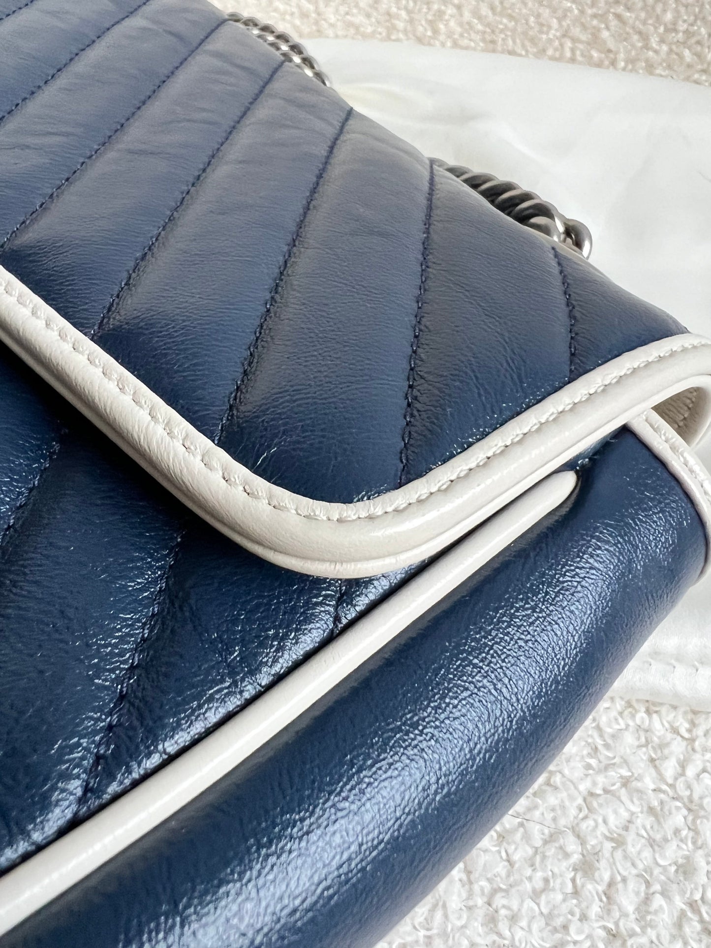 Gucci GG Navy and White Torchon Marmont Medium Shoulder Bag (RRP £2000)