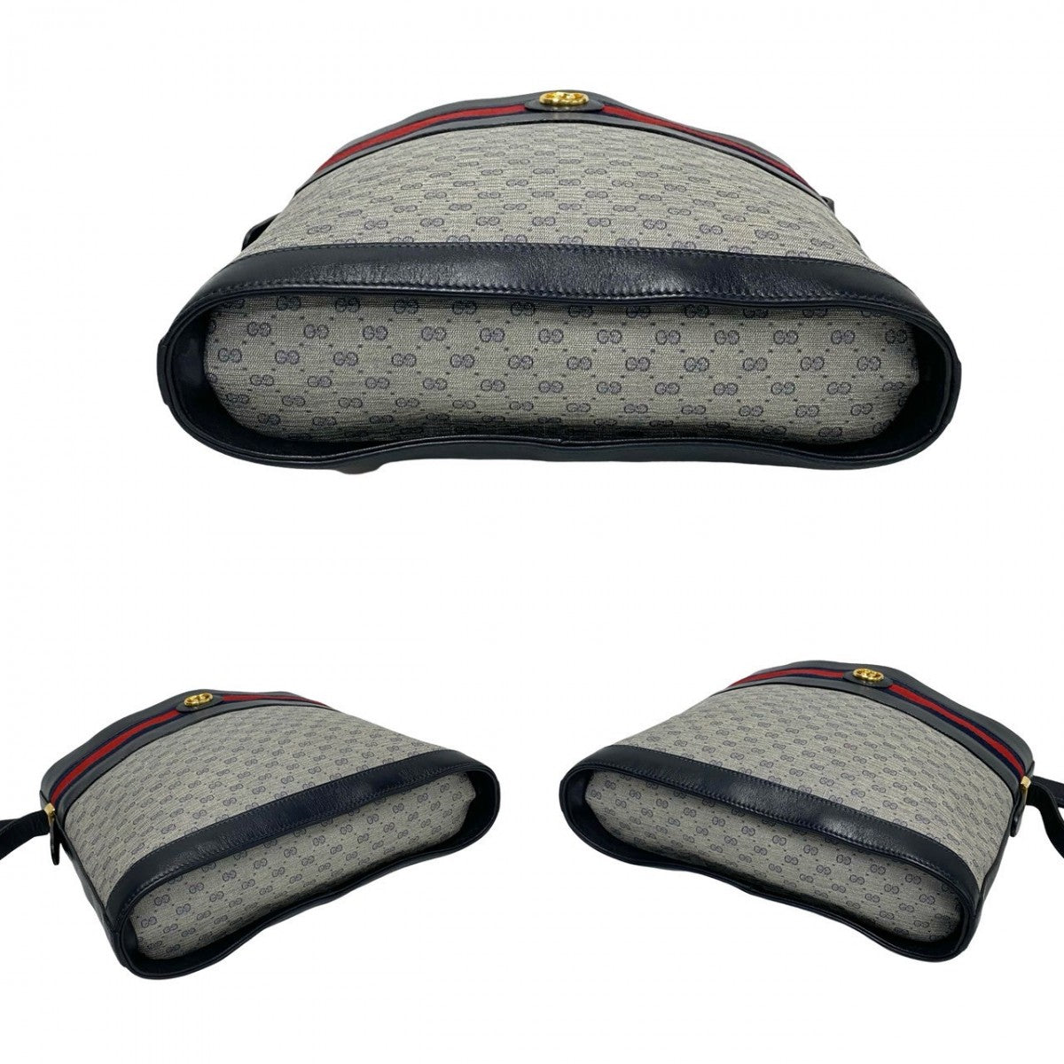 GUCCI Shoulder Bag leather Navy Sherry line