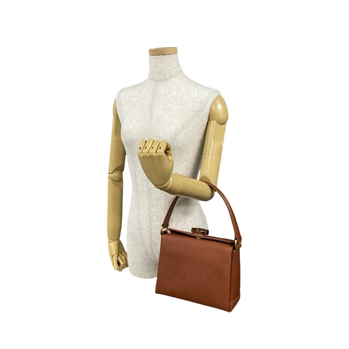 GUCCI Handbag leather Brown Turn lock Bamboo Women Used