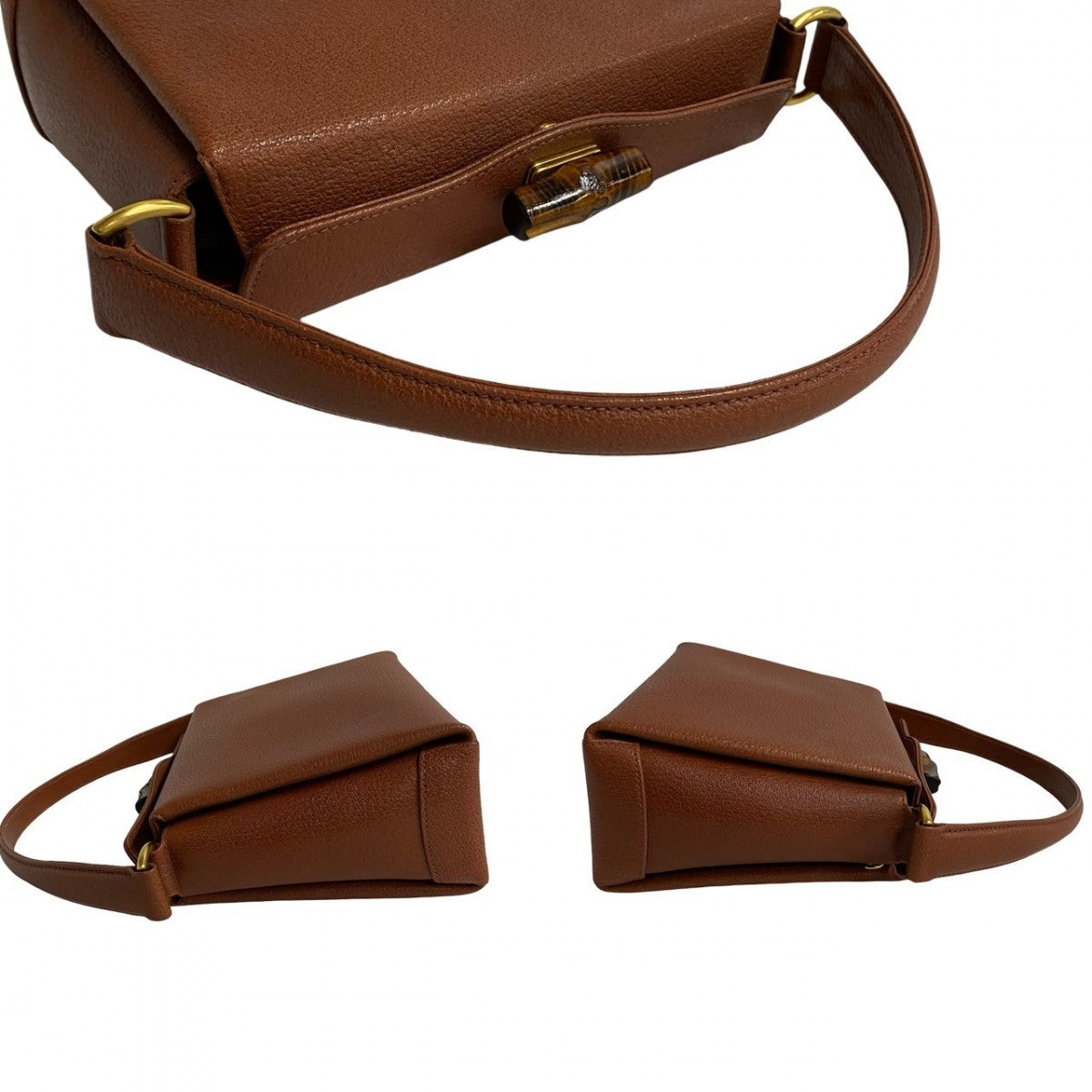 GUCCI Handbag leather Brown Turn lock Bamboo Women Used