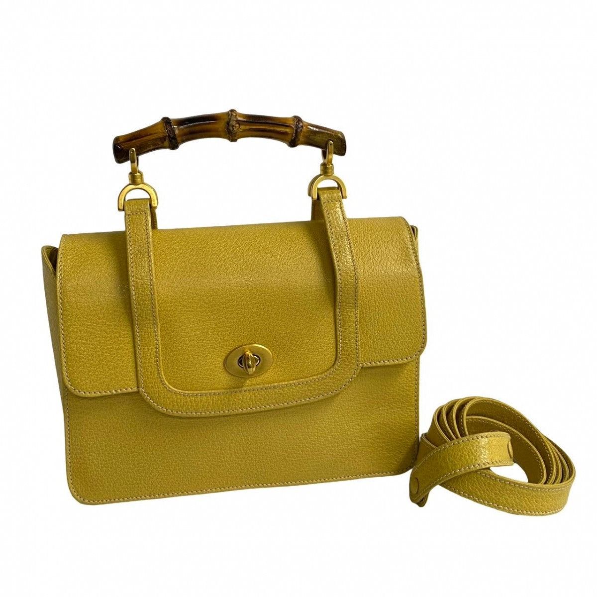 GUCCI Shoulder Bag leather yellow Bamboo Women Used