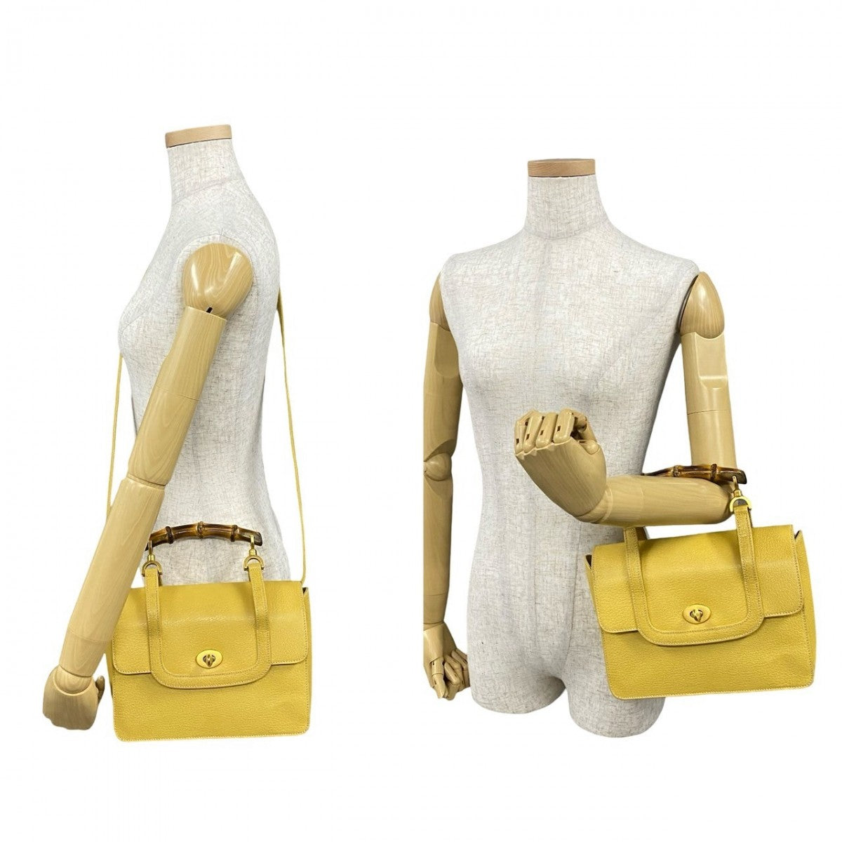 GUCCI Shoulder Bag leather yellow Bamboo Women Used