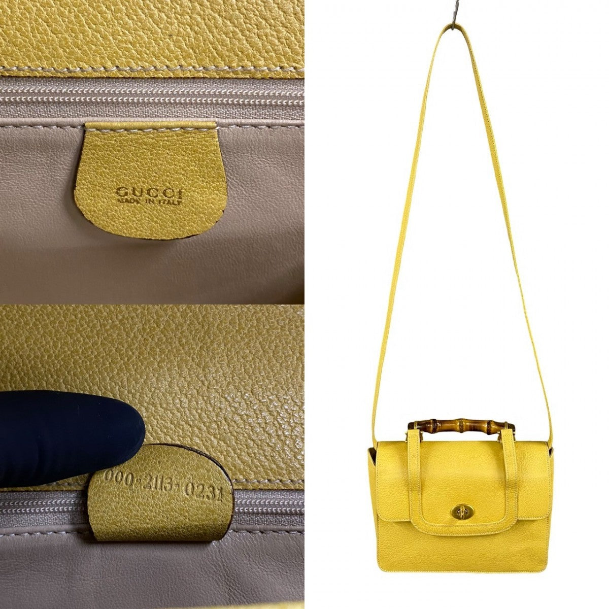 GUCCI Shoulder Bag leather yellow Bamboo Women Used