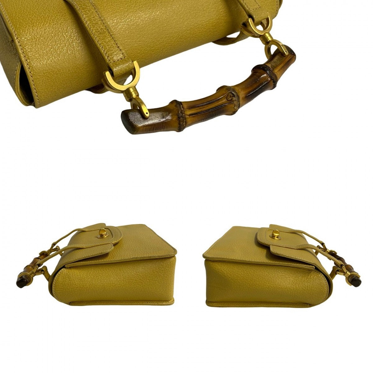 GUCCI Shoulder Bag leather yellow Bamboo Women Used