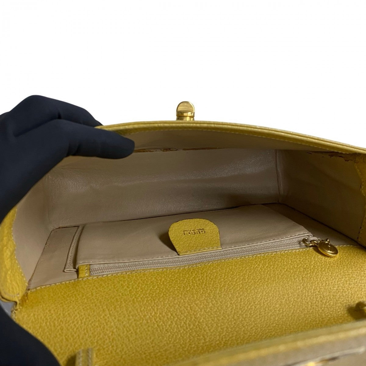 GUCCI Shoulder Bag leather yellow Bamboo Women Used
