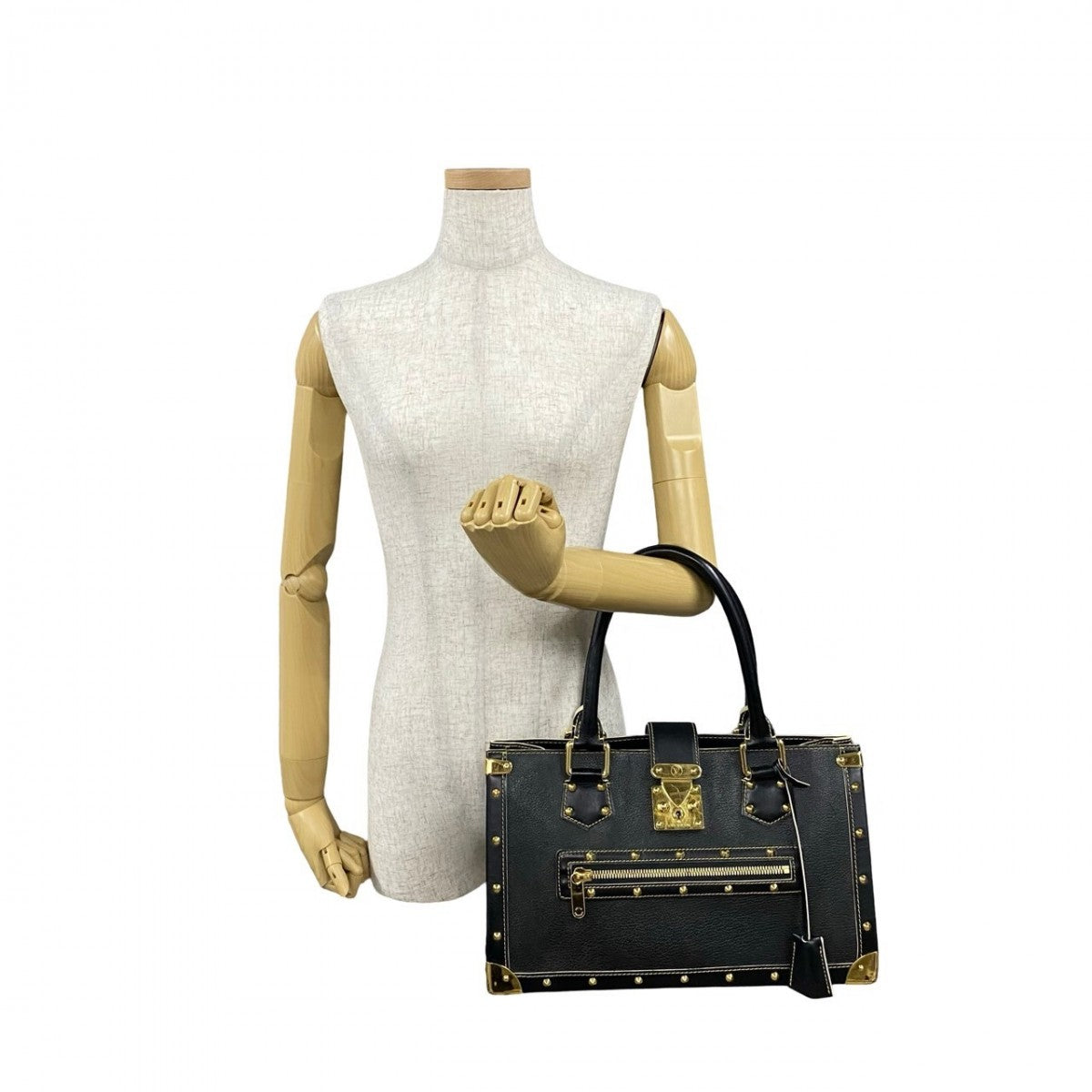 LOUIS VUITTON Handbag leather black logo Metal Shari Fabello Women Used