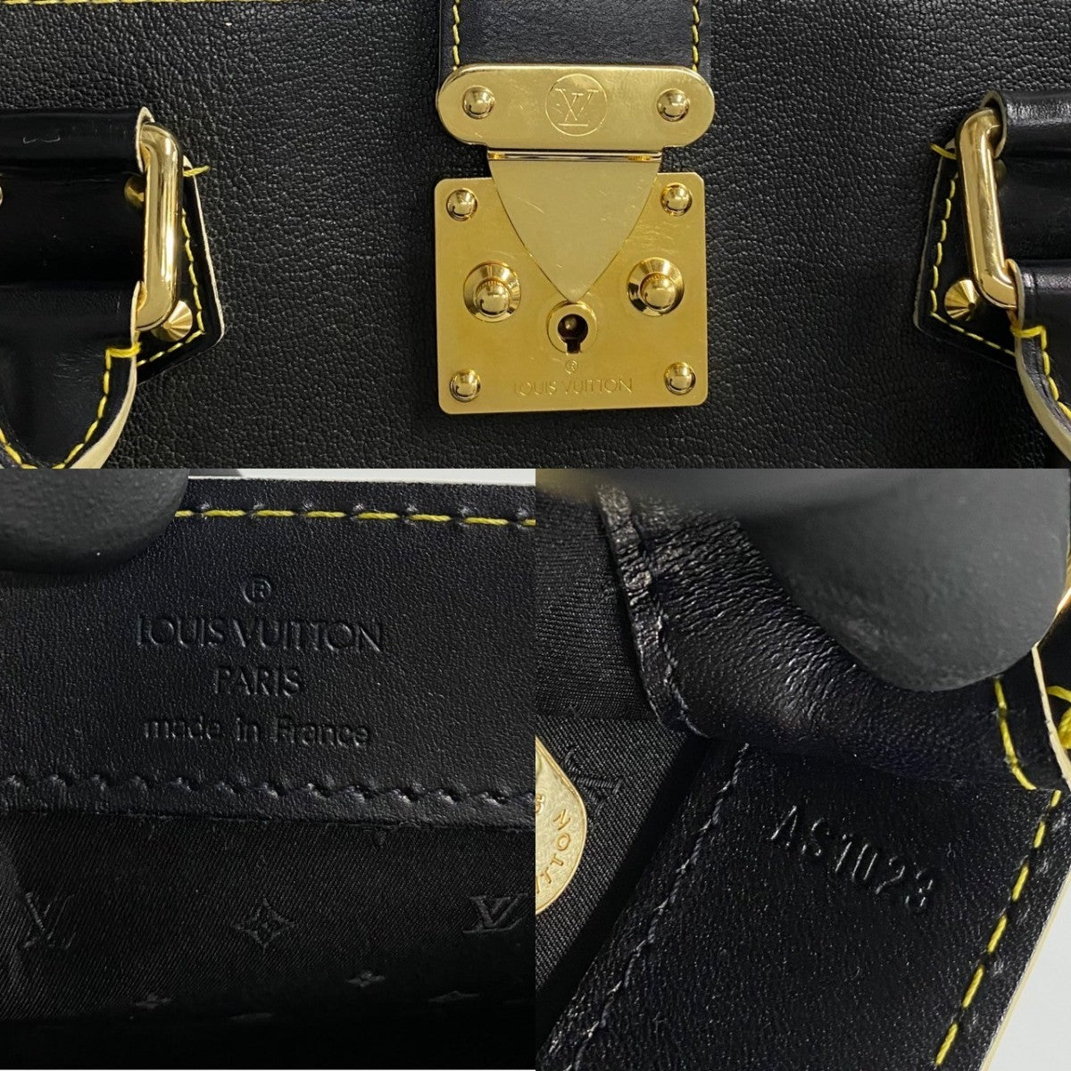 LOUIS VUITTON Handbag leather black logo Metal Shari Fabello Women Used
