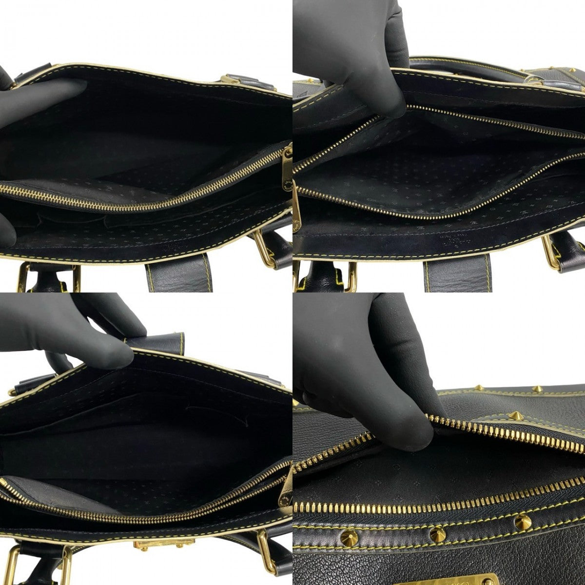 LOUIS VUITTON Handbag leather black logo Metal Shari Fabello Women Used