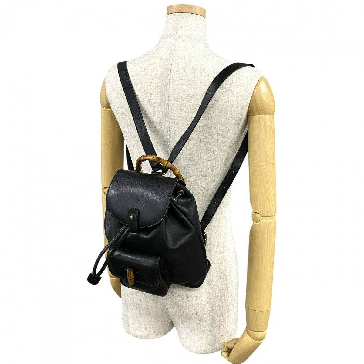 GUCCI Backpack leather black Bamboo