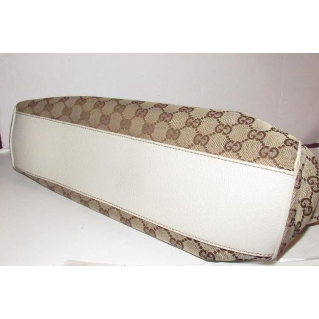 Gucci Print Canvasleather Charmy Brown Guccissimawhite Lthr Gg Canvas And Leather Satchel