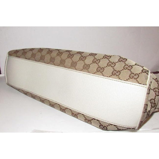 Gucci Print Canvasleather Charmy Brown Guccissimawhite Lthr Gg Canvas And Leather Satchel
