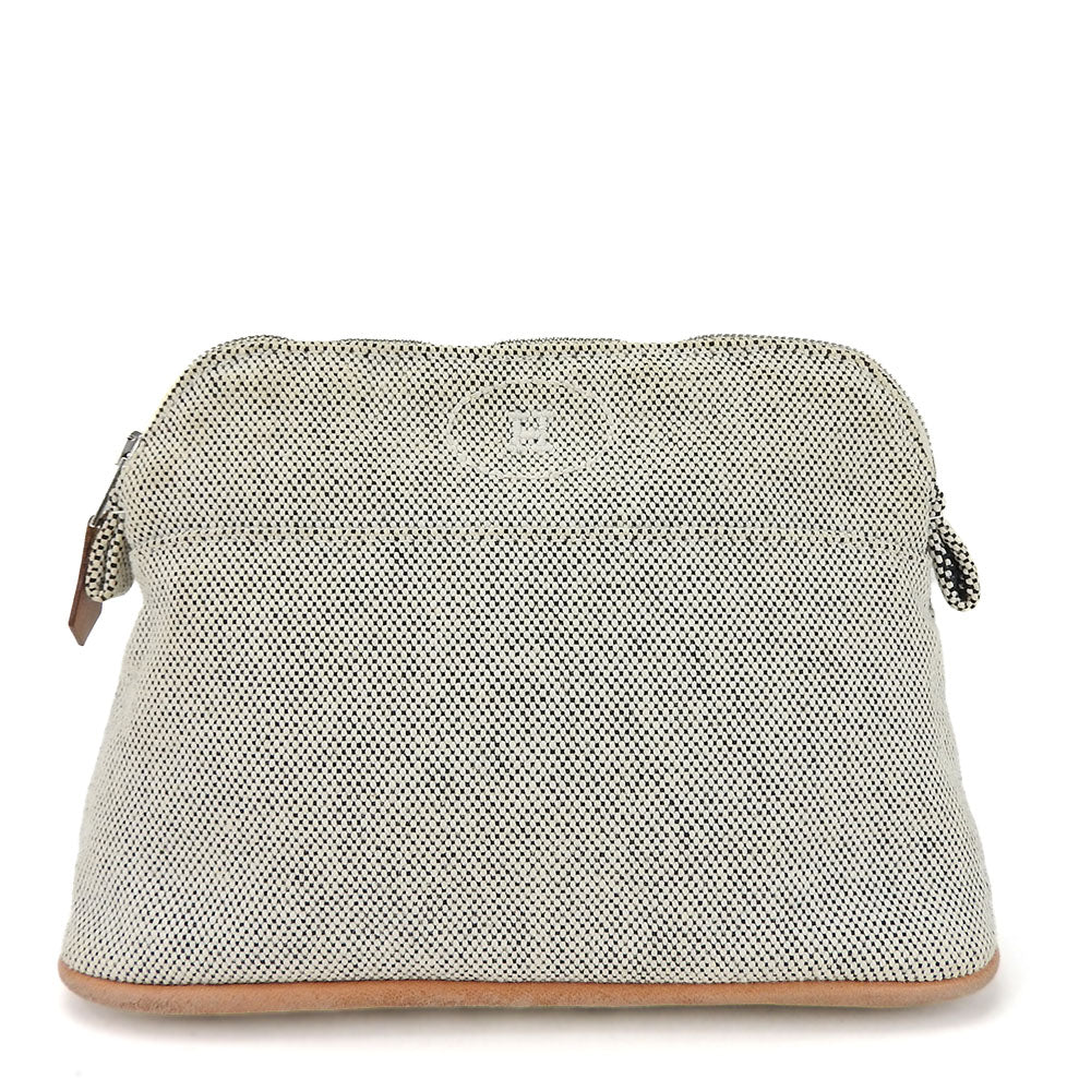 HERMES Pouch Canvas, Leather gray Bored Pouch Mini Women Used