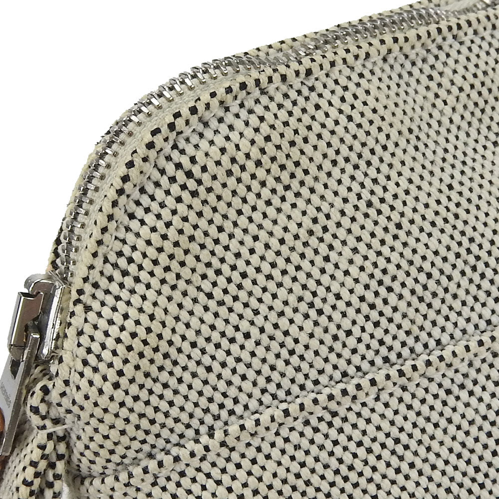 HERMES Pouch Canvas, Leather gray Bored Pouch Mini Women Used