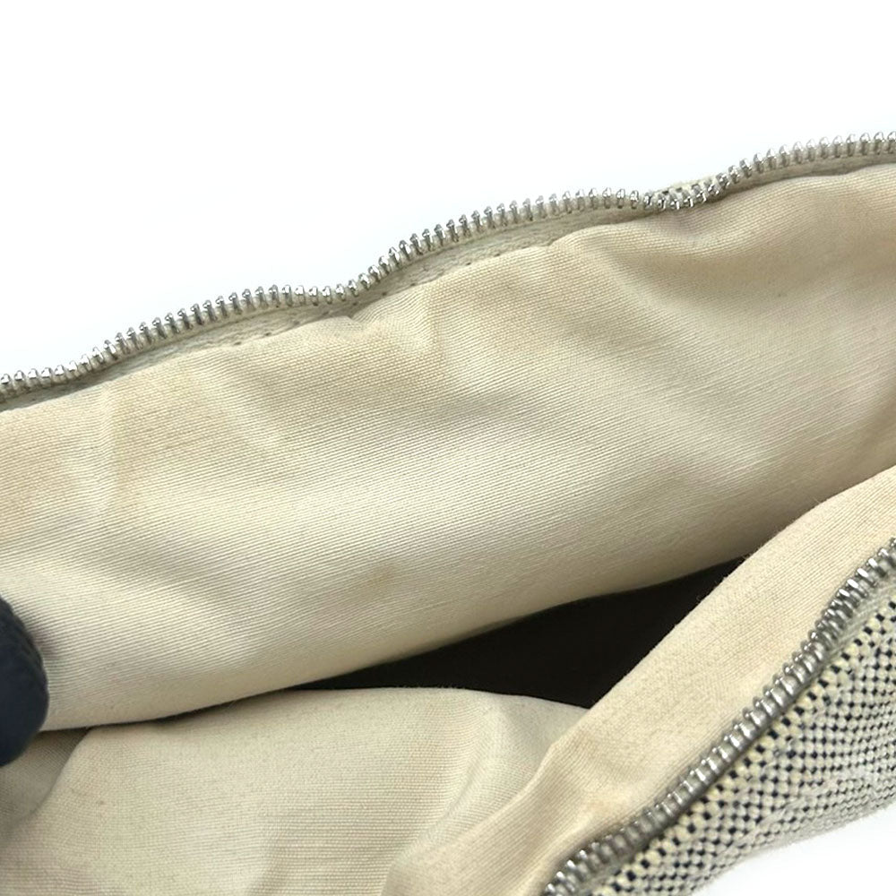 HERMES Pouch Canvas, Leather gray Bored Pouch Mini Women Used