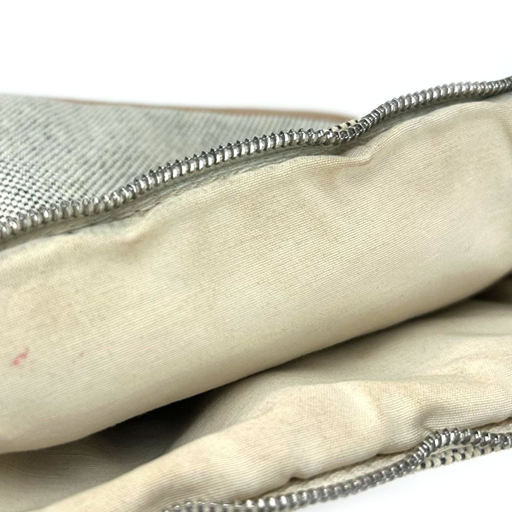 HERMES Pouch Canvas, Leather gray Bored Pouch Mini Women Used