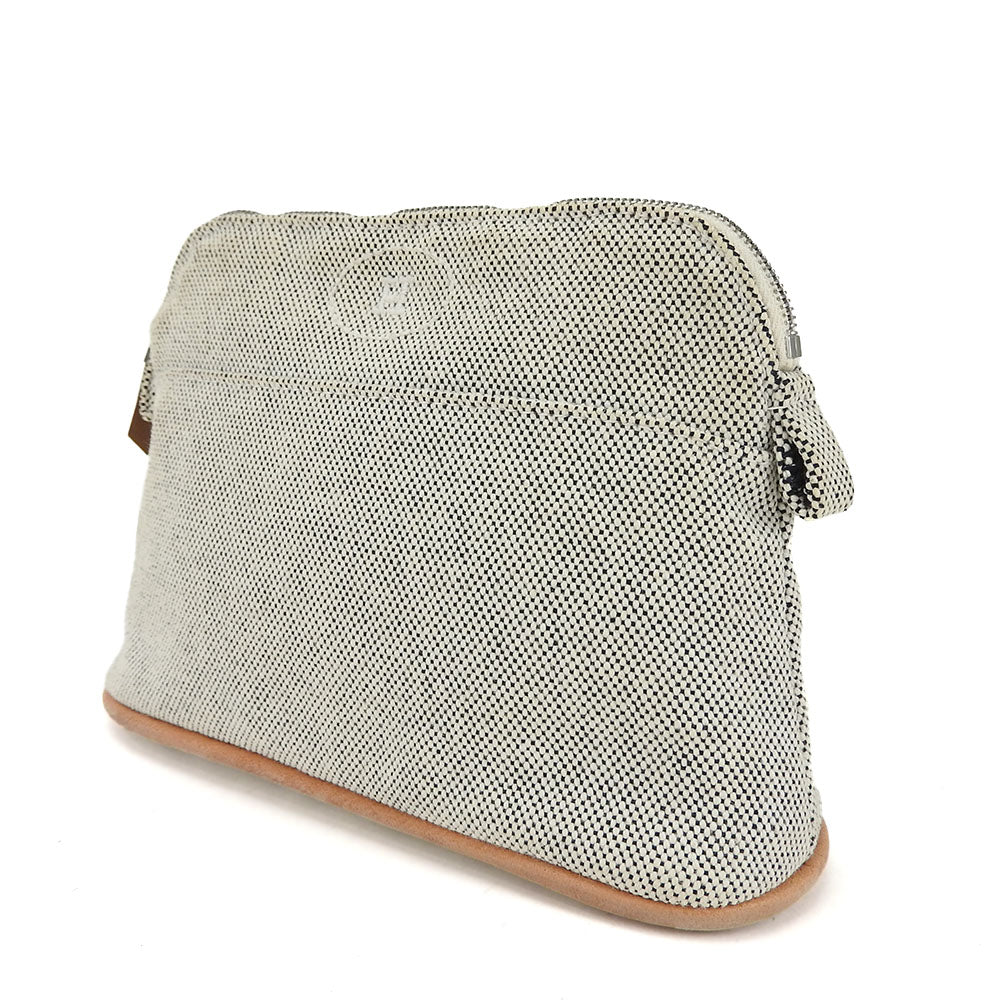 HERMES Pouch Canvas, Leather gray Bored Pouch Mini Women Used