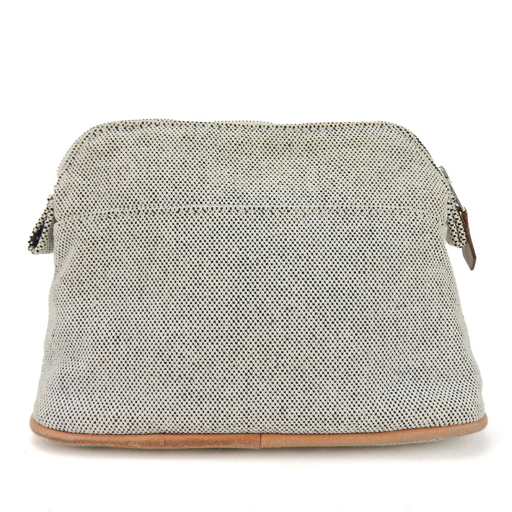 HERMES Pouch Canvas, Leather gray Bored Pouch Mini Women Used