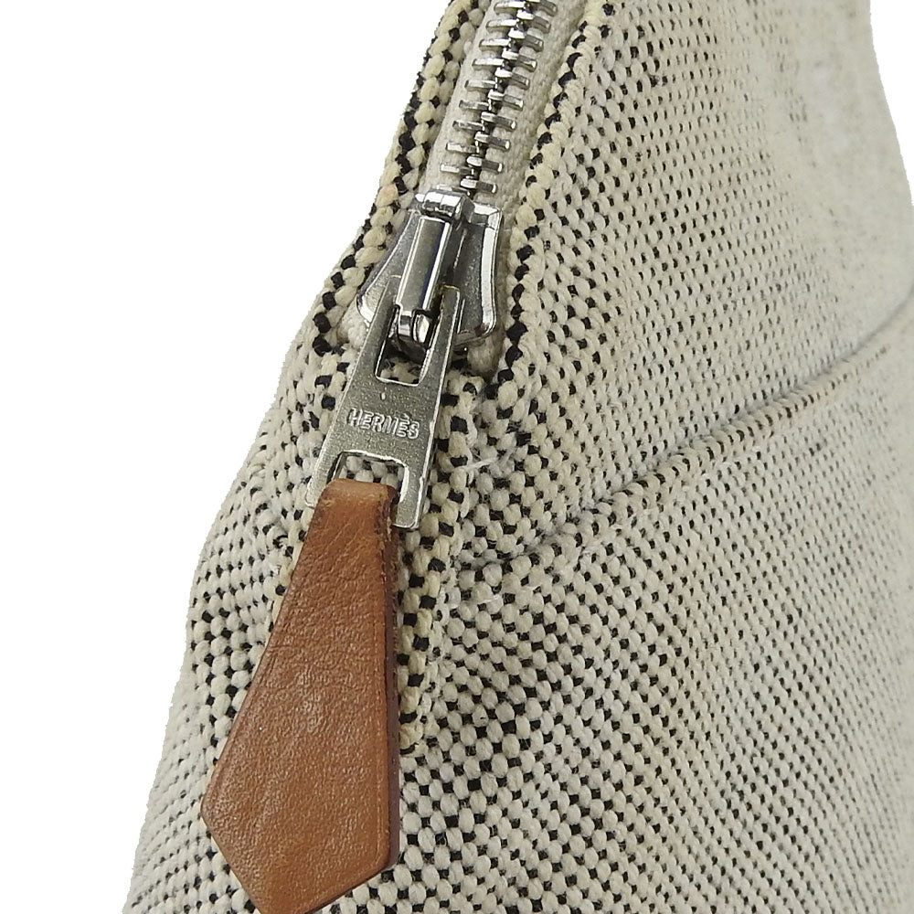 HERMES Pouch Canvas, Leather gray Bored Pouch Mini Women Used