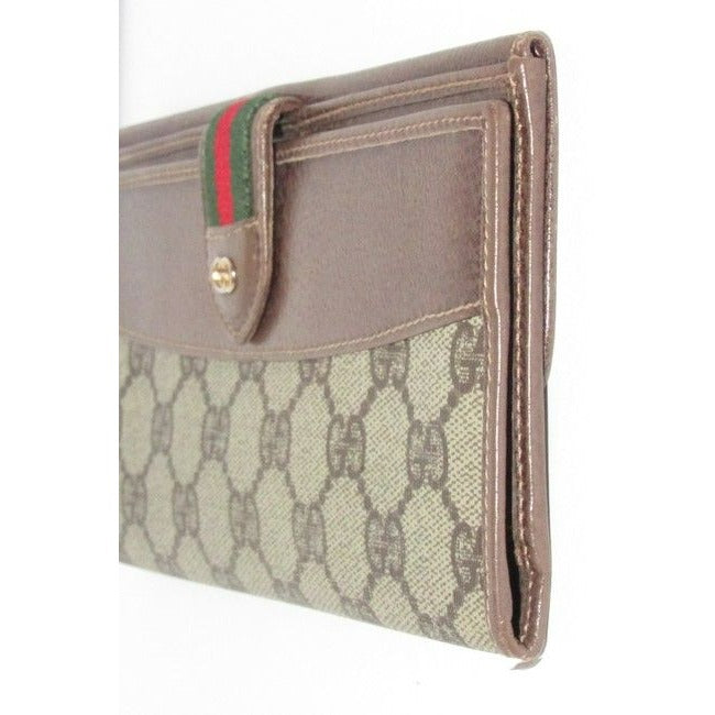 Gucci Brown G Printed Green Stripe Xl W Collection Continental Sherry Wallet