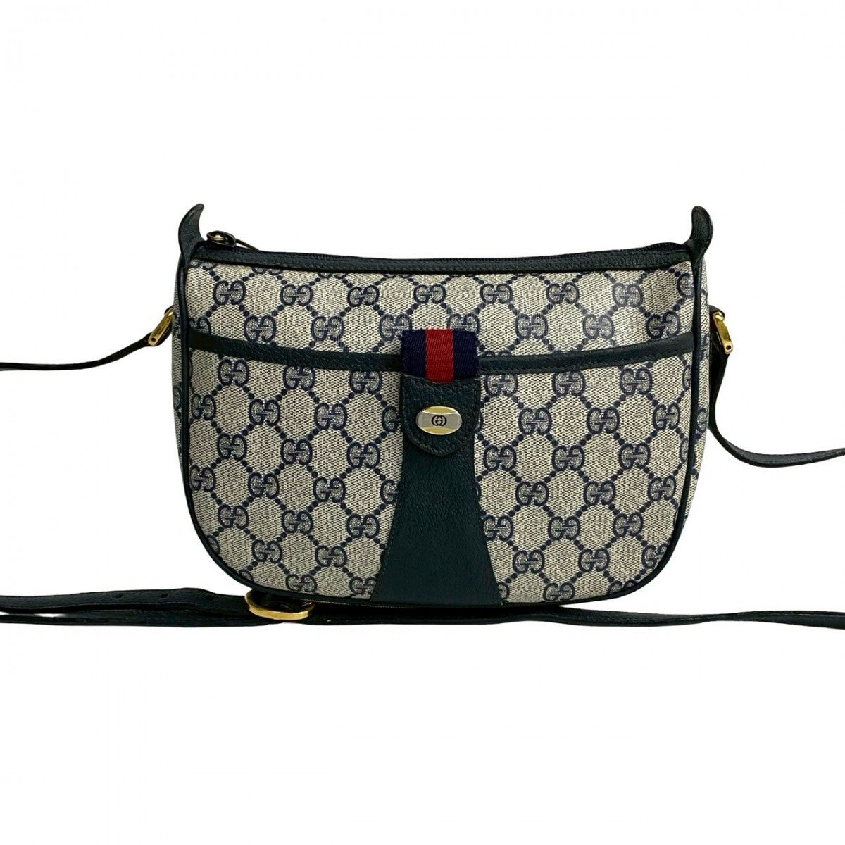 GUCCI Shoulder Bag leather Navy Sherry line