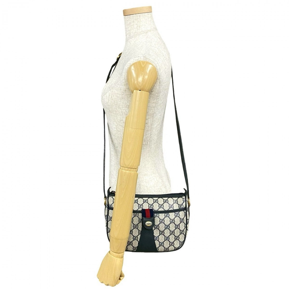 GUCCI Shoulder Bag leather Navy Sherry line