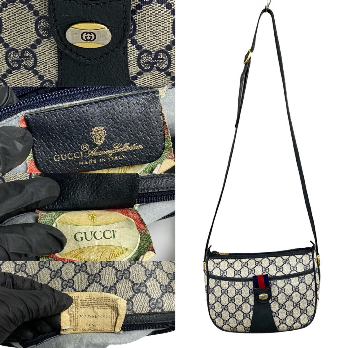 GUCCI Shoulder Bag leather Navy Sherry line