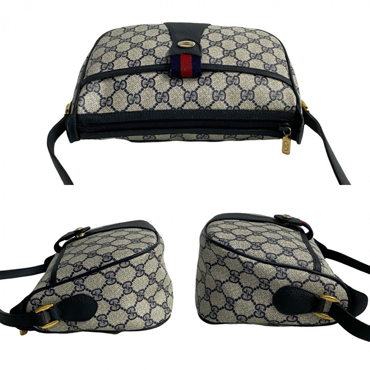 GUCCI Shoulder Bag leather Navy Sherry line