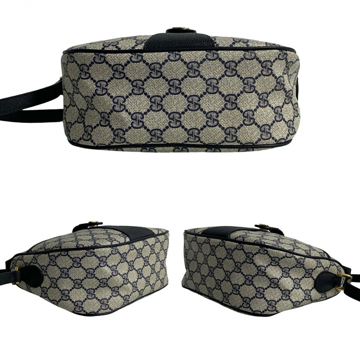 GUCCI Shoulder Bag leather Navy Sherry line