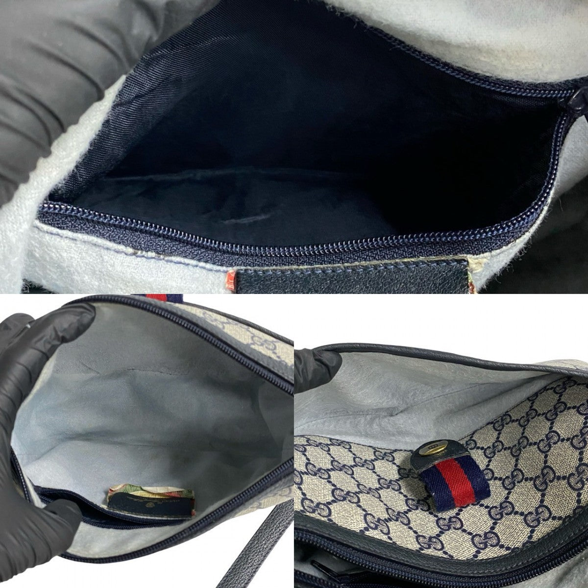 GUCCI Shoulder Bag leather Navy Sherry line