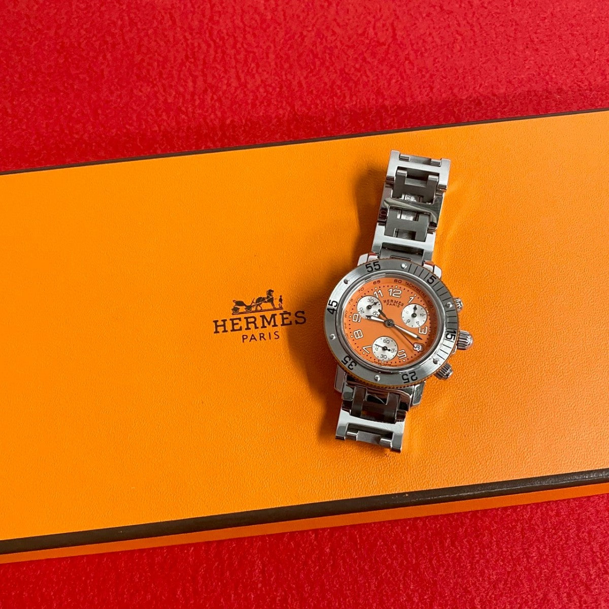 HERMES Watches Quartz CL2.916 Stainless Steel Silver Clipper Diver Chronograph Orange dial