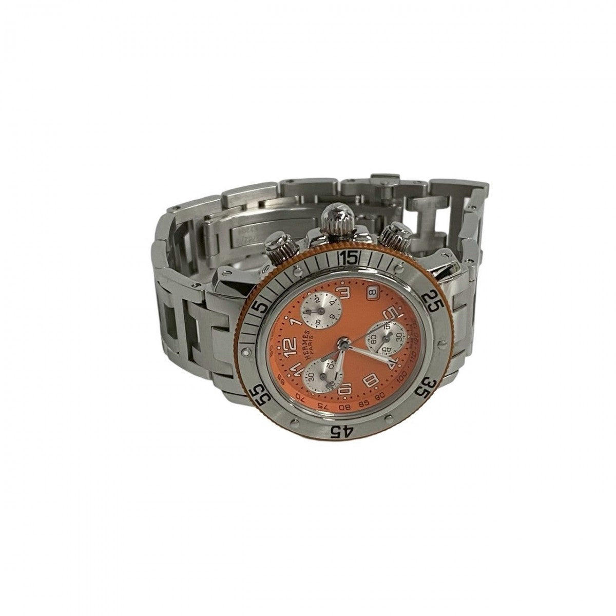 HERMES Watches Quartz CL2.916 Stainless Steel Silver Clipper Diver Chronograph Orange dial