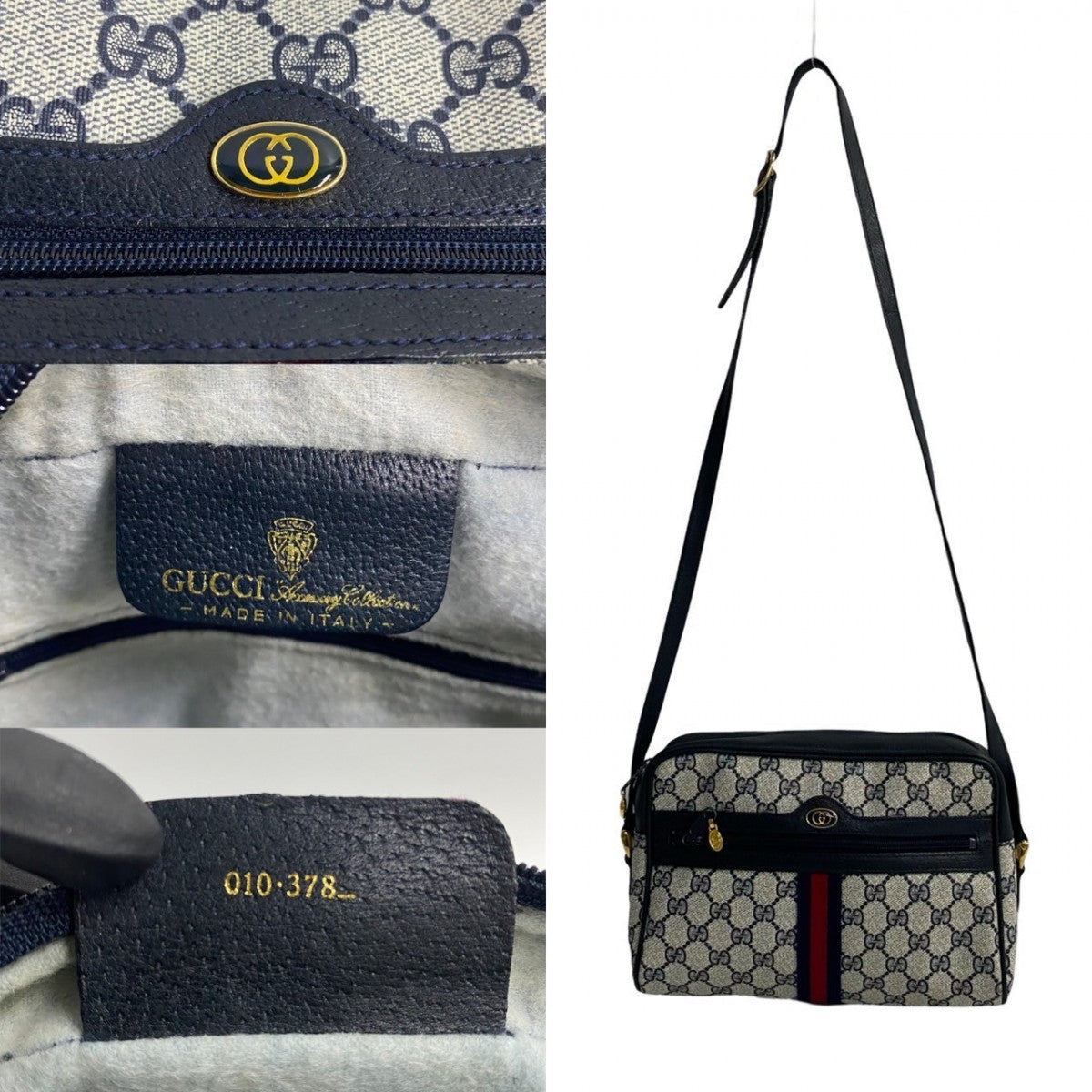 GUCCI Shoulder Bag leather Navy Sherry line