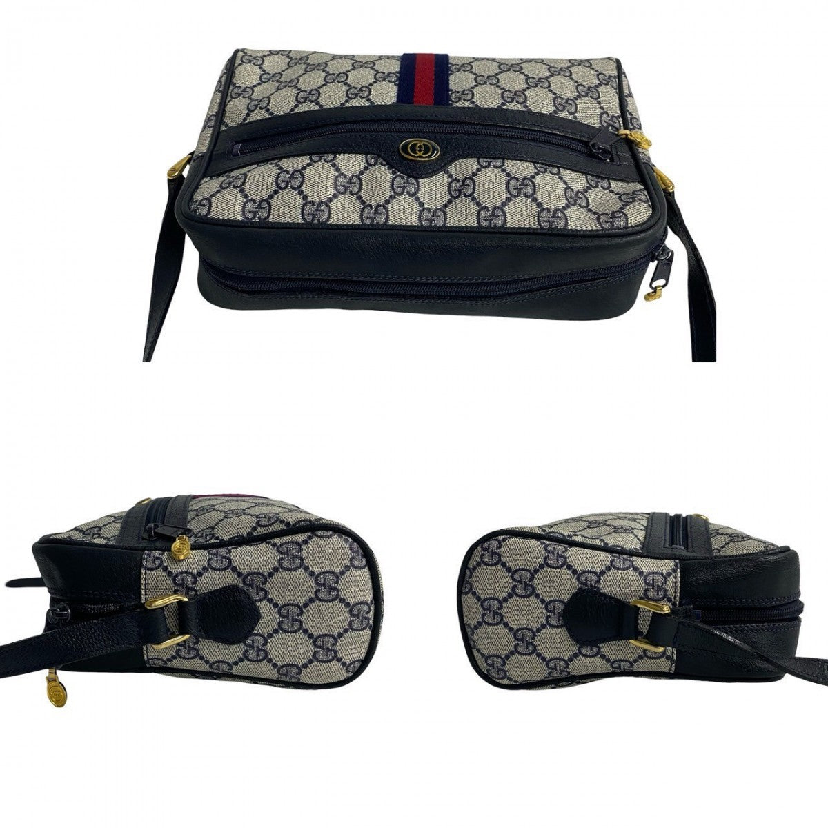 GUCCI Shoulder Bag leather Navy Sherry line