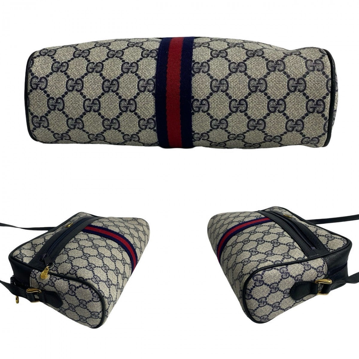 GUCCI Shoulder Bag leather Navy Sherry line
