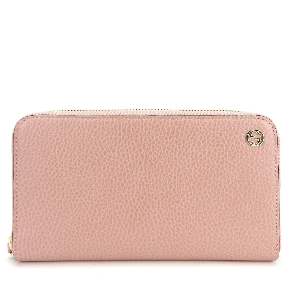GUCCI Long Wallet Purse 449347 leather pink Interlocking Women Used
