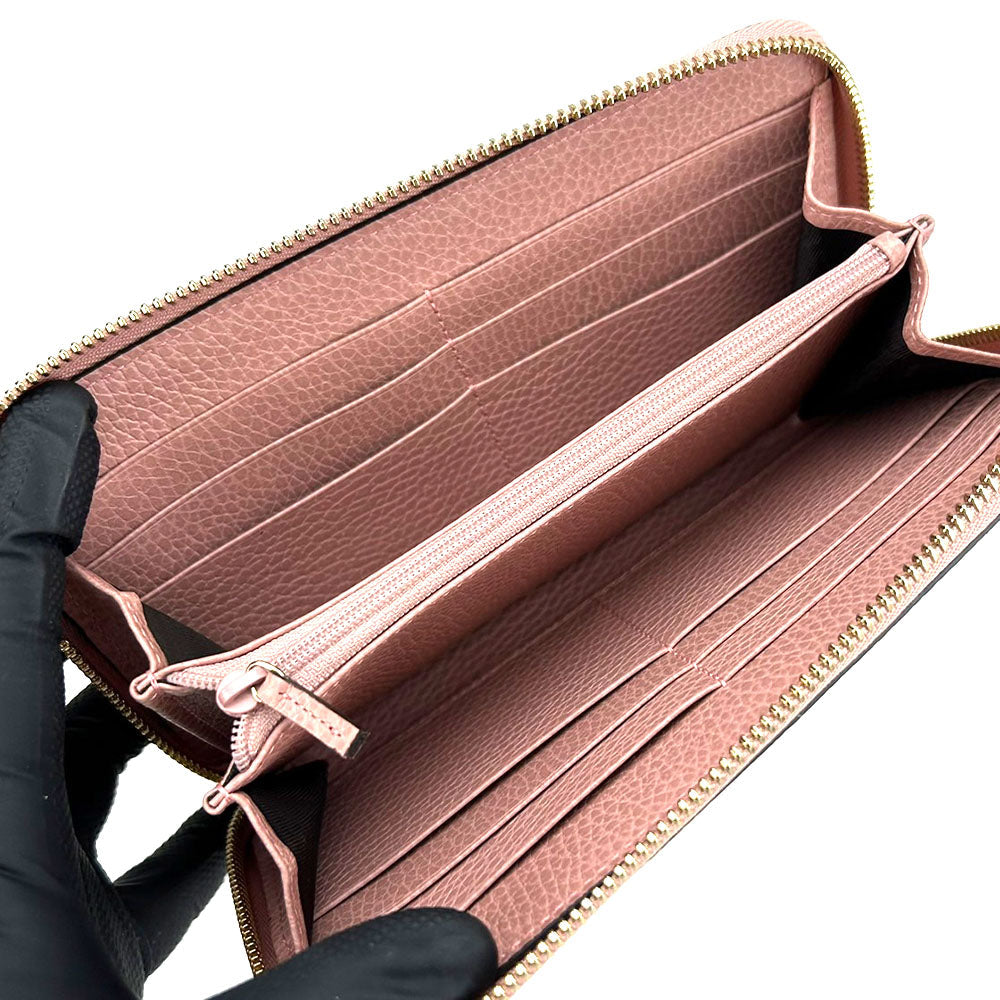 GUCCI Long Wallet Purse 449347 leather pink Interlocking Women Used