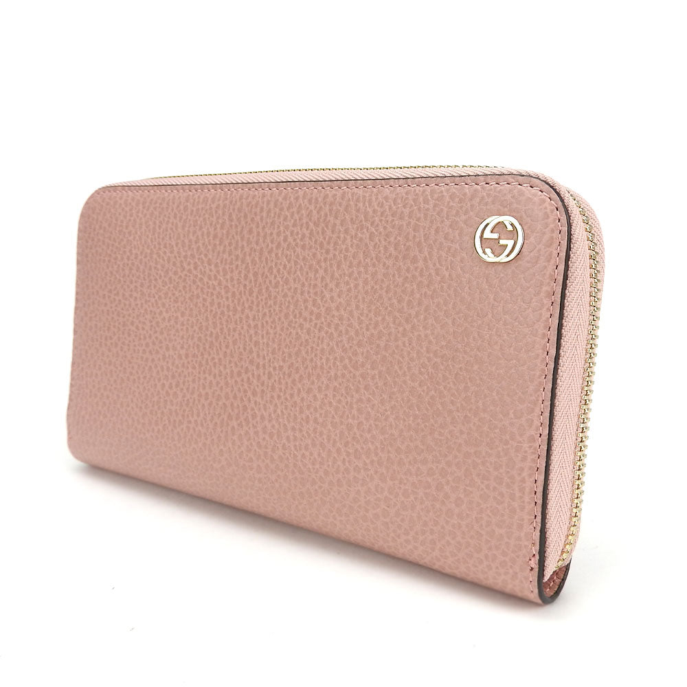GUCCI Long Wallet Purse 449347 leather pink Interlocking Women Used
