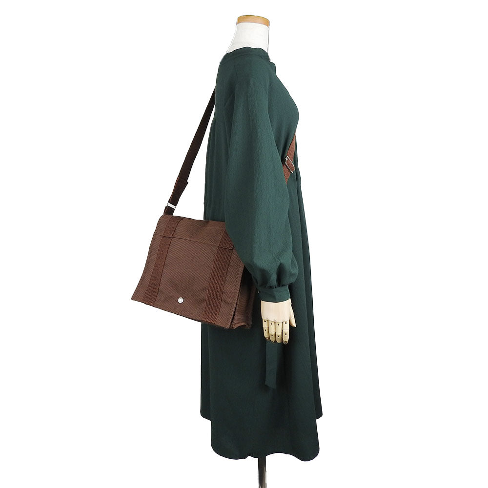 HERMES Shoulder Bag canvas Brown Her Line Bassus PM unisex(Unisex) Used