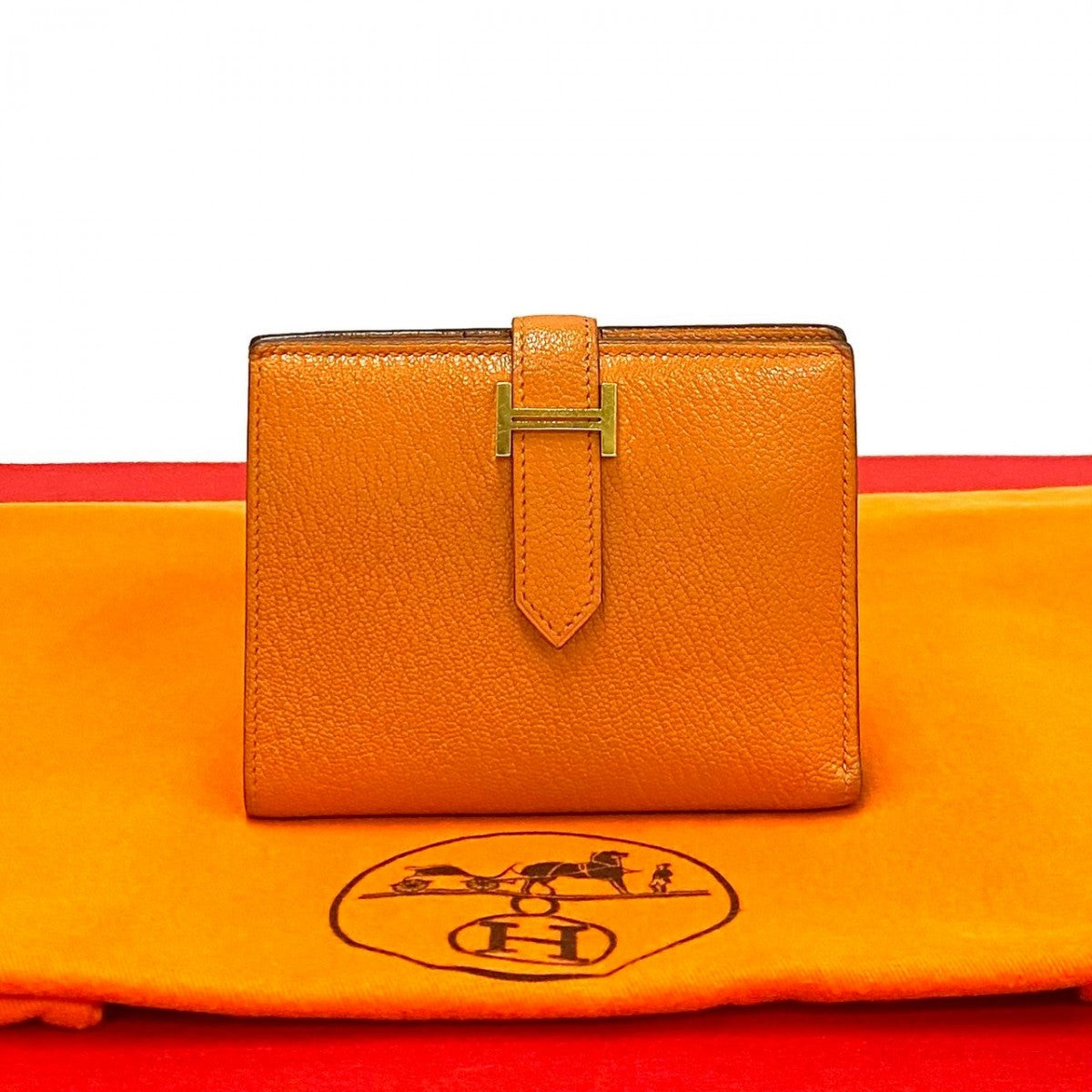 HERMES Bifold Wallet Shave Orange Bean compact