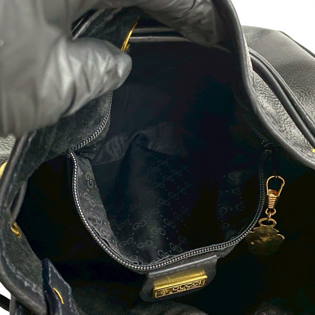 GUCCI Shoulder Bag leather black Sherry line