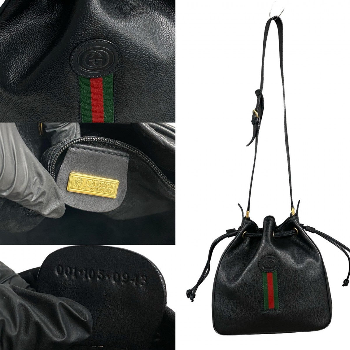 GUCCI Shoulder Bag leather black Sherry line