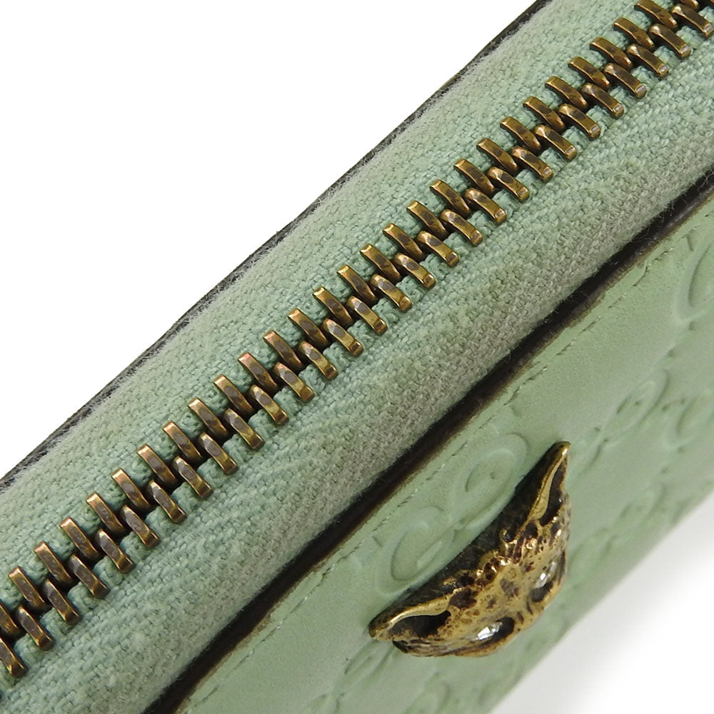 GUCCI Long Wallet Purse 548058 Sima leather Mint green Zip Around Women Used