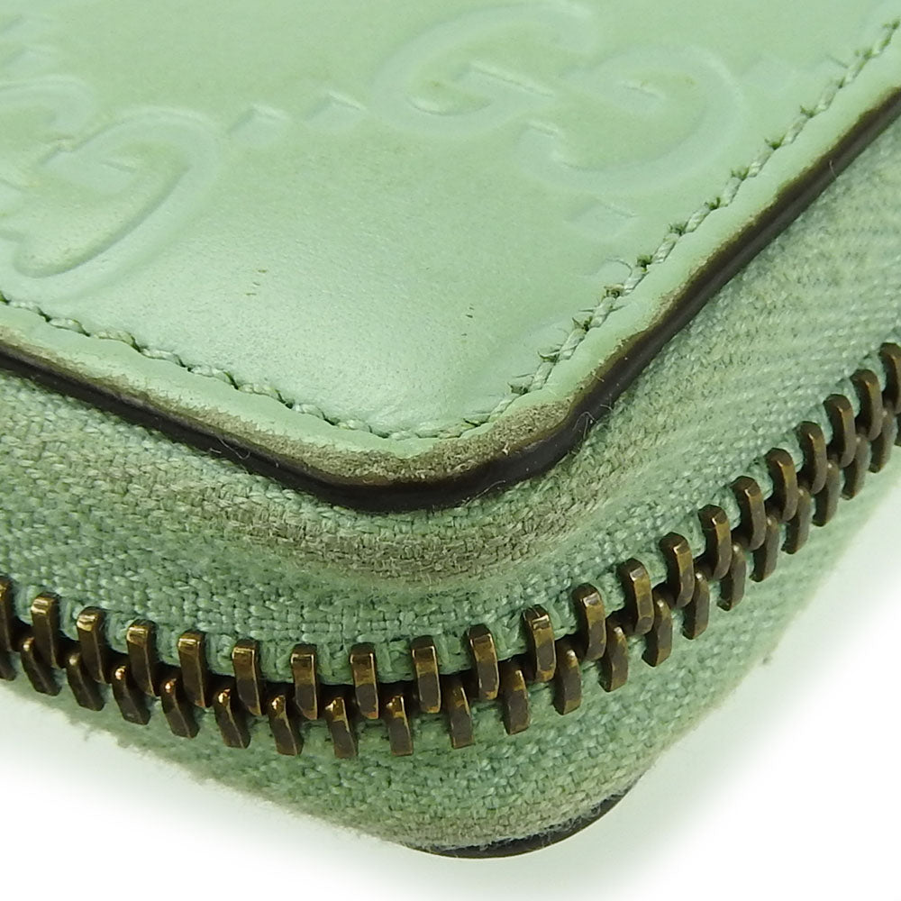 GUCCI Long Wallet Purse 548058 Sima leather Mint green Zip Around Women Used