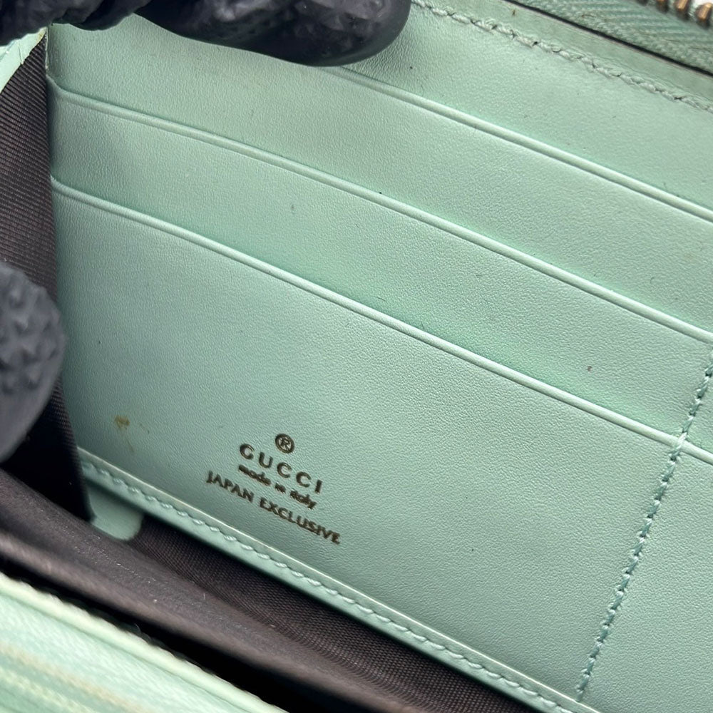 GUCCI Long Wallet Purse 548058 Sima leather Mint green Zip Around Women Used