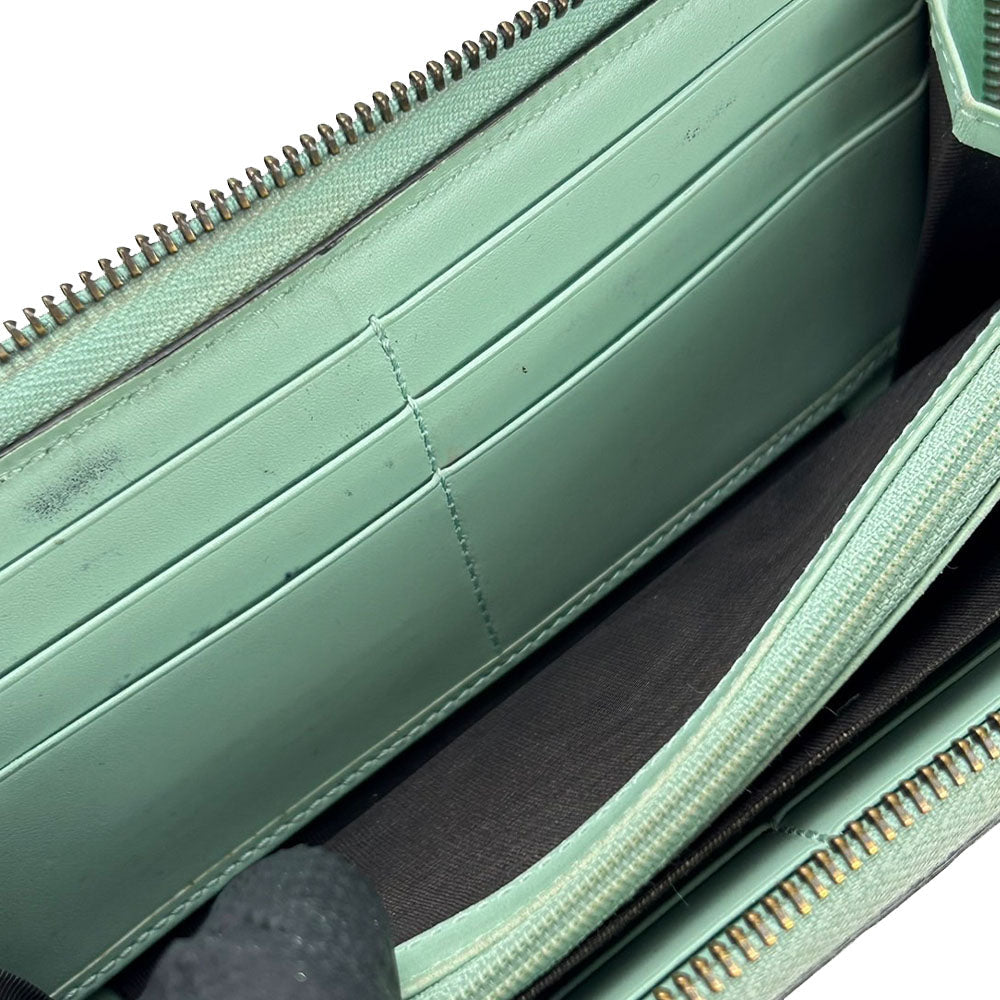 GUCCI Long Wallet Purse 548058 Sima leather Mint green Zip Around Women Used