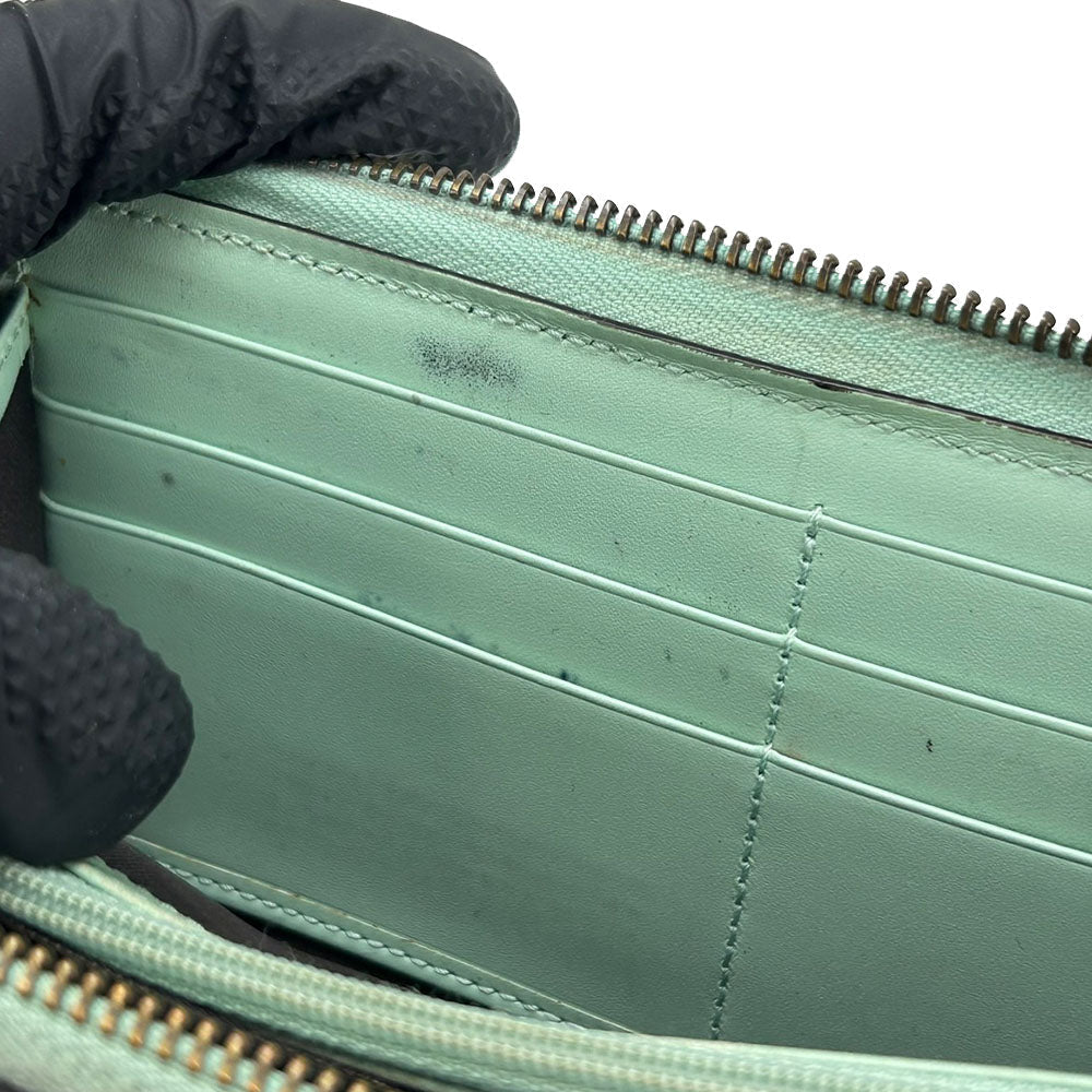 GUCCI Long Wallet Purse 548058 Sima leather Mint green Zip Around Women Used