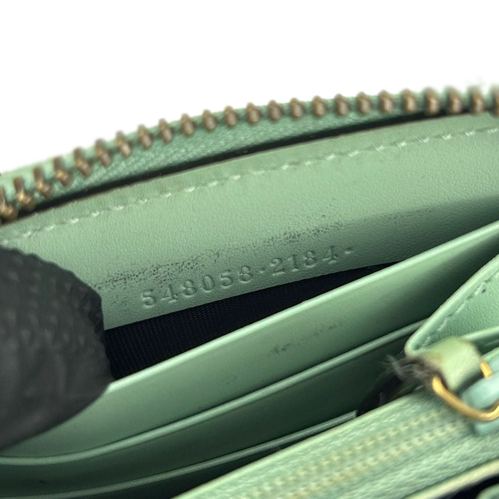 GUCCI Long Wallet Purse 548058 Sima leather Mint green Zip Around Women Used